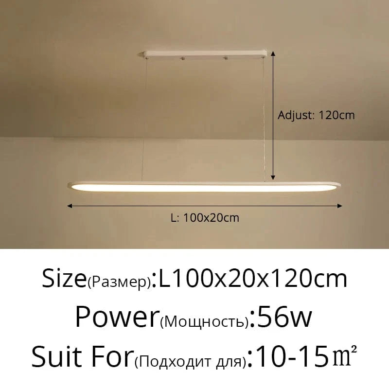 Lustre Moderne Nordique Rectangulaire LED pour Bar | Marco Lucetti Blanc L100x20cm 56W / Intensité variable avec télécommande