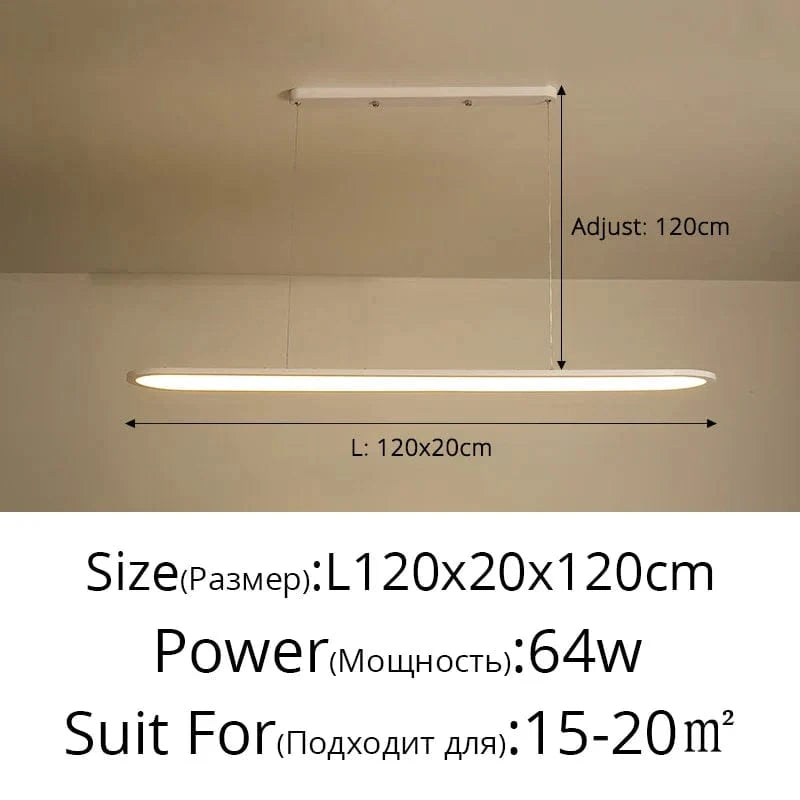 Lustre Moderne Nordique Rectangulaire LED pour Bar | Marco Lucetti Blanc L120x20cm 64W / Intensité variable avec télécommande