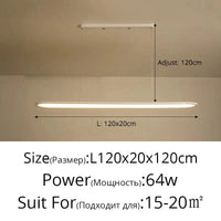 Lustre Moderne Nordique Rectangulaire LED pour Bar | Marco Lucetti Blanc L120x20cm 64W / Intensité variable avec télécommande