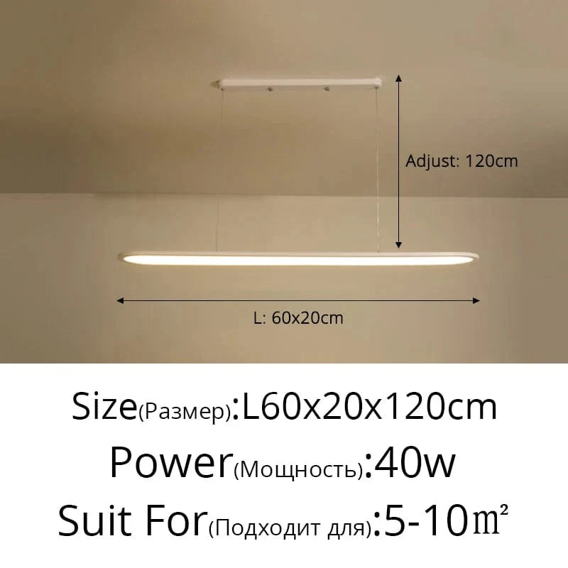 Lustre Moderne Nordique Rectangulaire LED pour Bar | Marco Lucetti Blanc L60x20cm 40W / Intensité variable avec télécommande