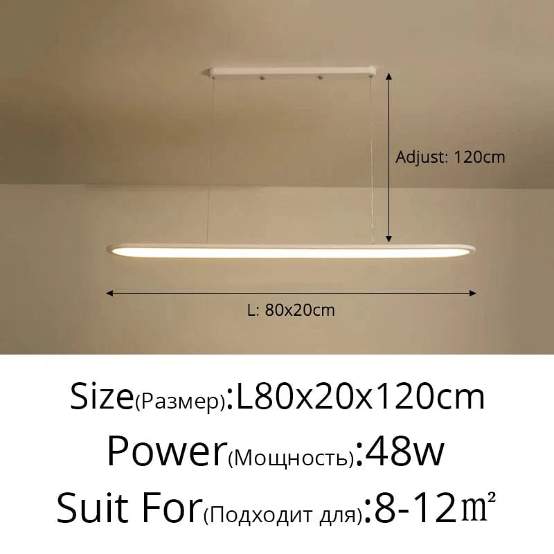 Lustre Moderne Nordique Rectangulaire LED pour Bar | Marco Lucetti Blanc L80x20cm 48W / Intensité variable avec télécommande