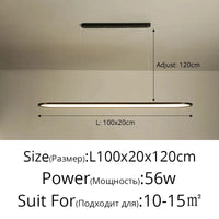 Lustre Moderne Nordique Rectangulaire LED pour Bar | Marco Lucetti Noir L100x20cm 56W / Intensité variable avec télécommande