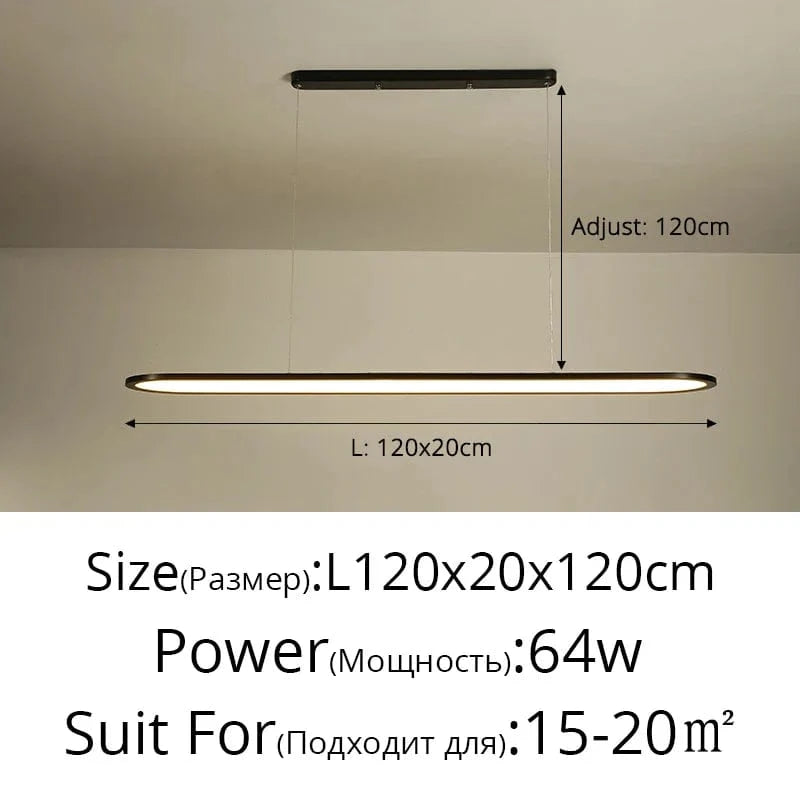 Lustre Moderne Nordique Rectangulaire LED pour Bar | Marco Lucetti Noir L120x20cm 64W / Intensité variable avec télécommande