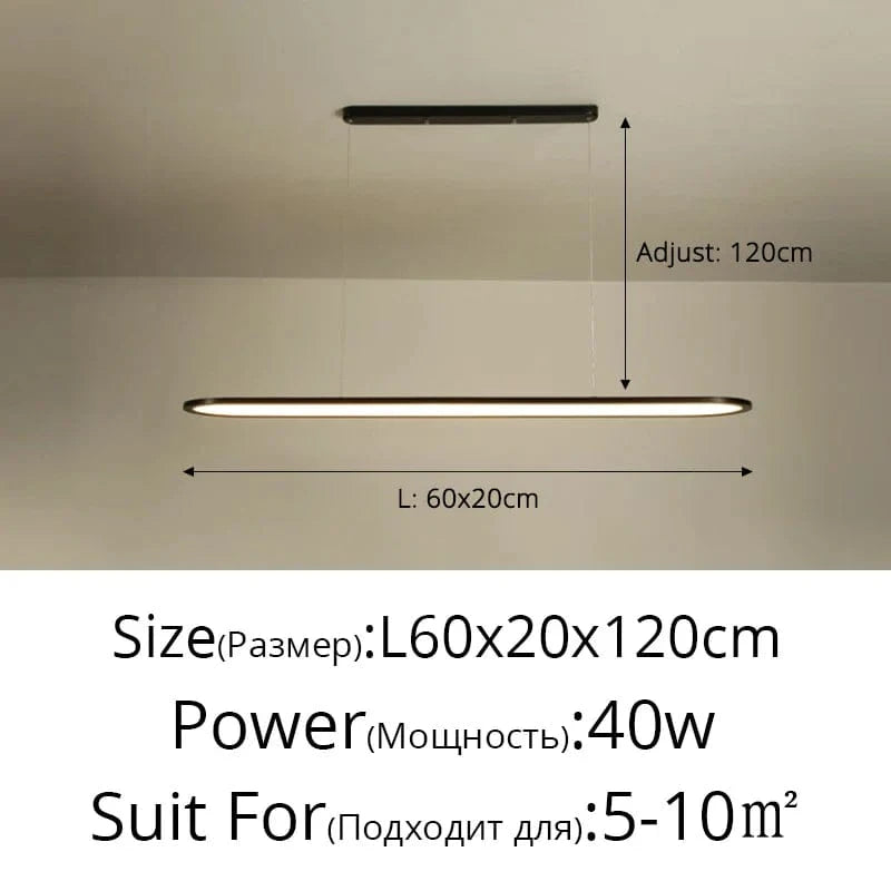 Lustre Moderne Nordique Rectangulaire LED pour Bar | Marco Lucetti Noir L60x20cm 40W / Intensité variable avec télécommande