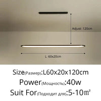 Lustre Moderne Nordique Rectangulaire LED pour Bar | Marco Lucetti Noir L60x20cm 40W / Intensité variable avec télécommande