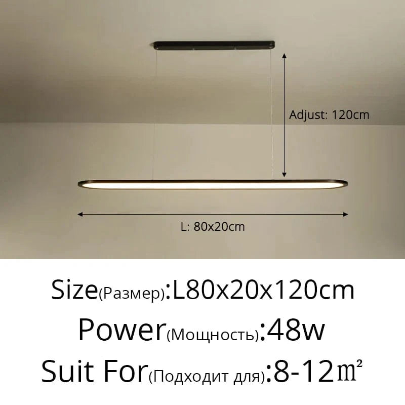 Lustre Moderne Nordique Rectangulaire LED pour Bar | Marco Lucetti Noir L80x20cm 48W / Intensité variable avec télécommande