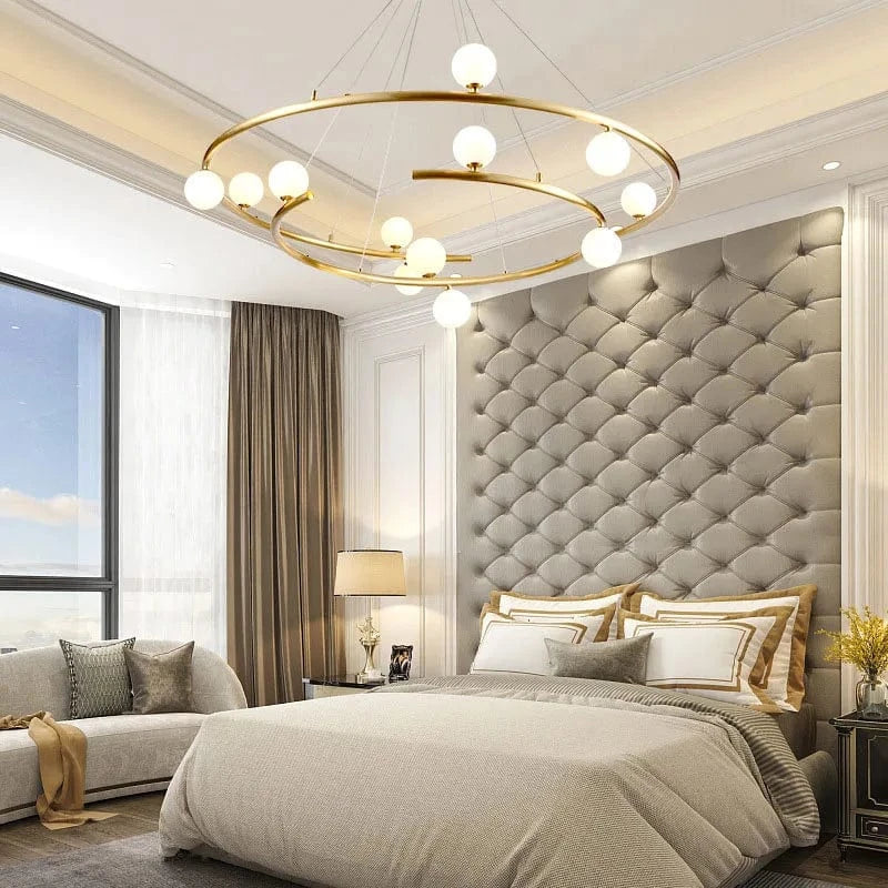 Lustre moderne pour hôtel avec 13 boules de verre et fil réglable | Marco Lucetti