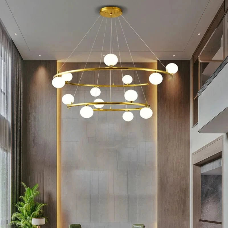 Lustre moderne pour hôtel avec 13 boules de verre et fil réglable | Marco Lucetti