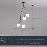 Lustre Moléculaire Nordique - Suspension Lumière Magique Haricot LED | Marco Lucetti 4 têtes Blanc lait / Blanc chaud