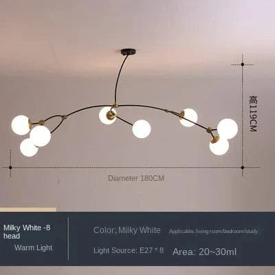 Lustre Moléculaire Nordique - Suspension Lumière Magique Haricot LED | Marco Lucetti 8 têtes Blanc lait / Blanc froid