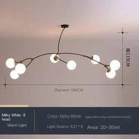 Lustre Moléculaire Nordique - Suspension Lumière Magique Haricot LED | Marco Lucetti 8 têtes Blanc lait / Blanc froid