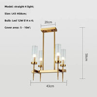 Lustre Noble en Métal Or et Verre LED | Marco Lucetti Ligne dorée à 4 lumières / Lumière blanche 6500K