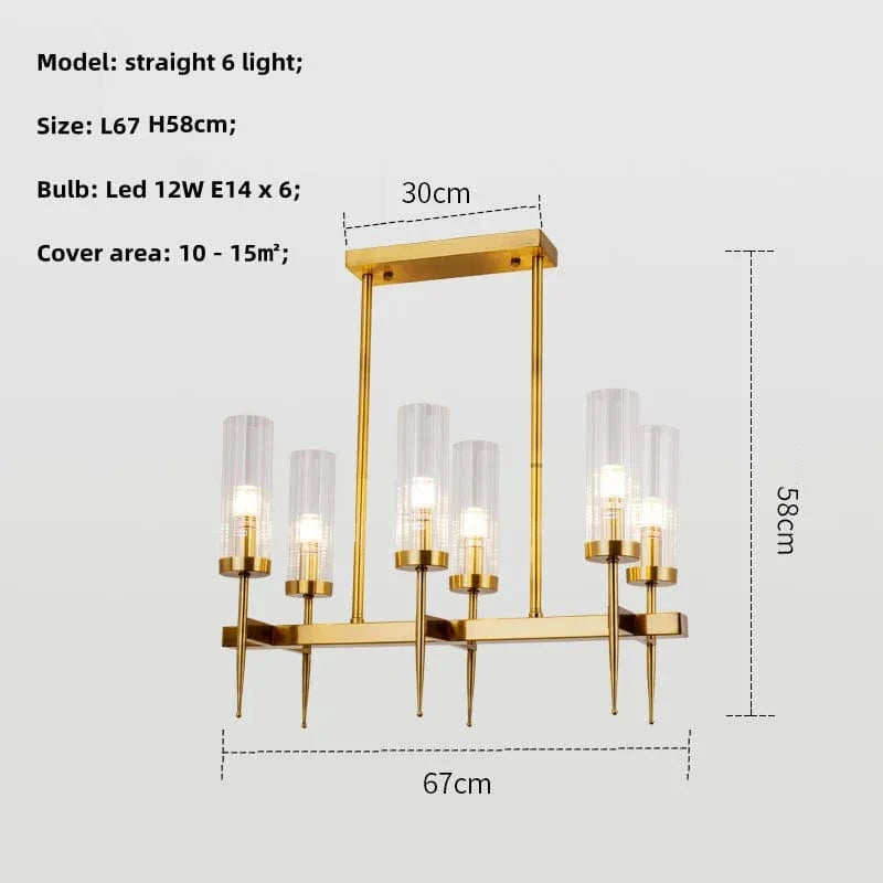 Lustre Noble en Métal Or et Verre LED | Marco Lucetti Ligne dorée à 6 lumières / Lumière blanche 6500K