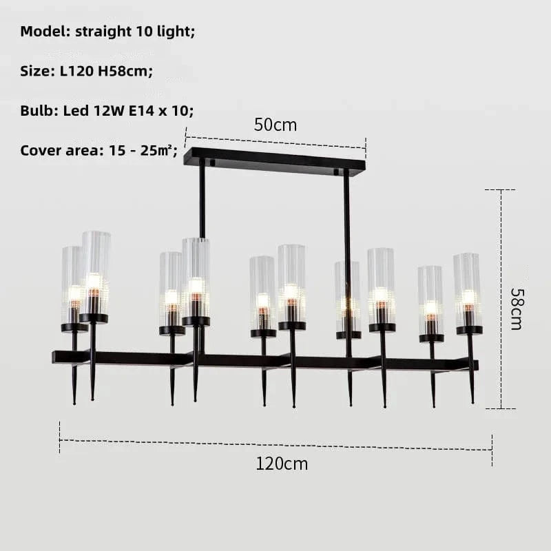 Lustre Noble en Métal Or et Verre LED | Marco Lucetti Ligne noire à 10 lumières / Lumière blanche 6500K