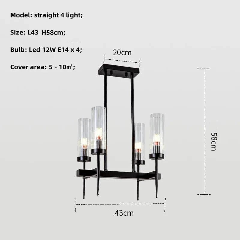 Lustre Noble en Métal Or et Verre LED | Marco Lucetti Ligne noire à 4 lumières / Lumière blanche 6500K