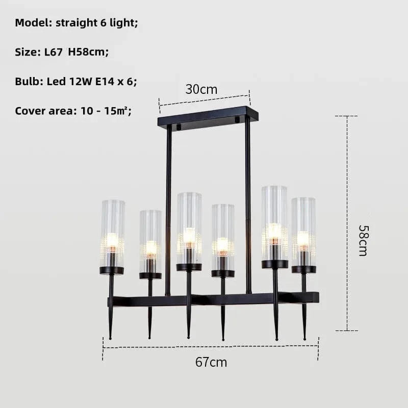 Lustre Noble en Métal Or et Verre LED | Marco Lucetti Ligne noire à 6 lumières / Lumière blanche 6500K