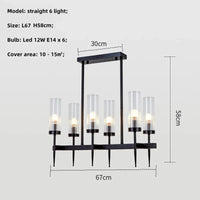 Lustre Noble en Métal Or et Verre LED | Marco Lucetti Ligne noire à 6 lumières / Lumière blanche 6500K