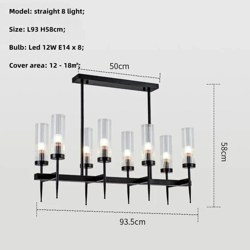 Lustre Noble en Métal Or et Verre LED | Marco Lucetti Ligne noire à 8 lumières / Lumière blanche 6500K