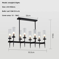 Lustre Noble en Métal Or et Verre LED | Marco Lucetti Ligne noire à 8 lumières / Lumière blanche 6500K