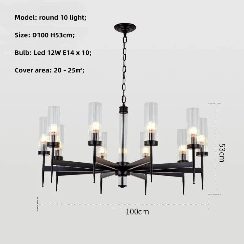Lustre Noble en Métal Or et Verre LED | Marco Lucetti Noir 10 lumières rondes / Lumière blanche 6500K