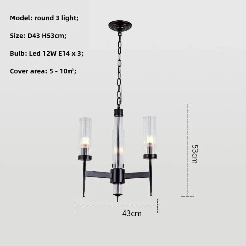 Lustre Noble en Métal Or et Verre LED | Marco Lucetti Noir 3 lumières rond / Lumière blanche 6500K