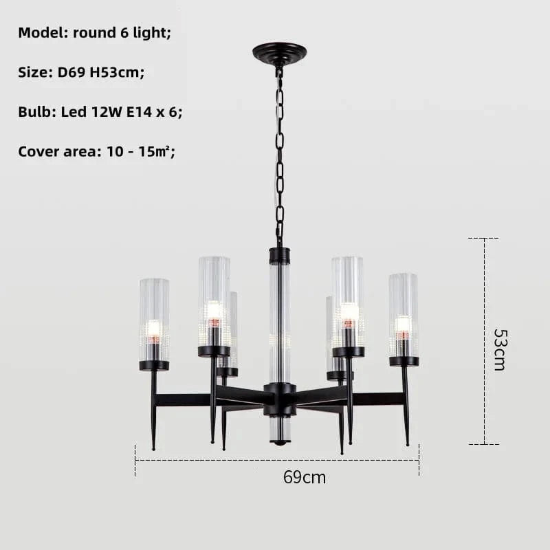 Lustre Noble en Métal Or et Verre LED | Marco Lucetti Noir 6 lumières rondes / Lumière blanche 6500K