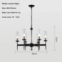 Lustre Noble en Métal Or et Verre LED | Marco Lucetti Noir 6 lumières rondes / Lumière blanche 6500K
