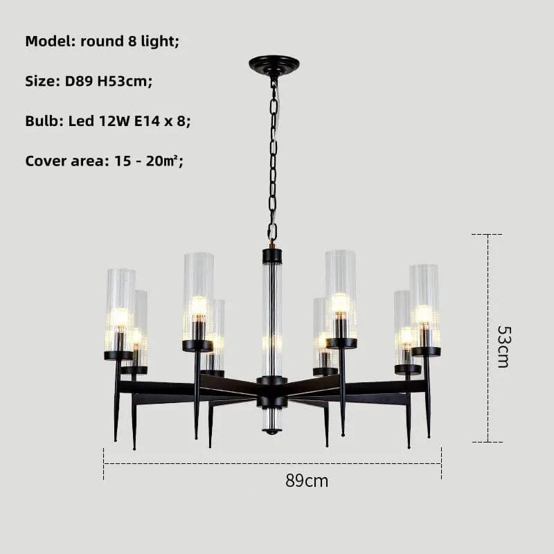 Lustre Noble en Métal Or et Verre LED | Marco Lucetti Noir 8 lumières rondes / Lumière blanche 6500K