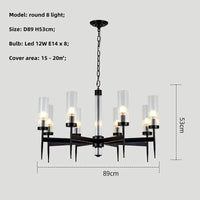 Lustre Noble en Métal Or et Verre LED | Marco Lucetti Noir 8 lumières rondes / Lumière blanche 6500K