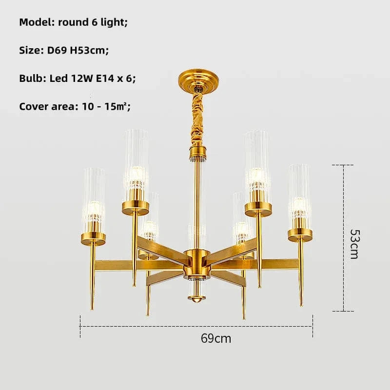 Lustre Noble en Métal Or et Verre LED | Marco Lucetti Rond doré à 6 lumières / Lumière blanche 6500K