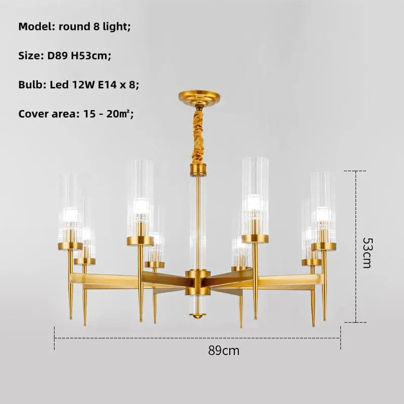 Lustre Noble en Métal Or et Verre LED | Marco Lucetti Rond doré à 8 lumières / Lumière blanche 6500K