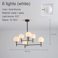 Lustre Noir Moderne avec Éclairage LED | Marco Lucetti 6 têtes en verre blanc / Blanc chaud