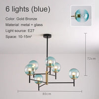 Lustre Noir Moderne avec Éclairage LED | Marco Lucetti 6 têtes verre bleu / Blanc chaud