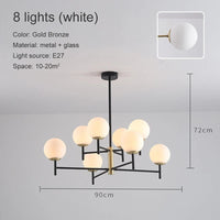 Lustre Noir Moderne avec Éclairage LED | Marco Lucetti 8 têtes en verre blanc / Blanc chaud