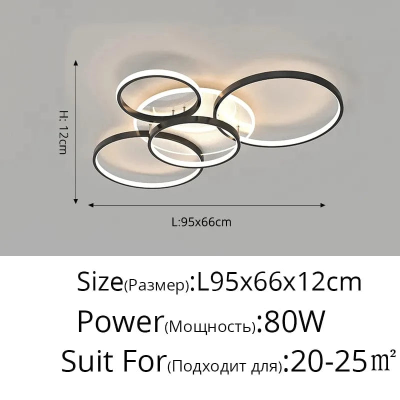 Lustre Noir Moderne avec Éclairage Variable | Marco Lucetti Noir A 5 Anneaux / Blanc chaud, pas de télécommande