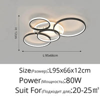 Lustre Noir Moderne avec Éclairage Variable | Marco Lucetti Noir A 5 Anneaux / Blanc chaud, pas de télécommande