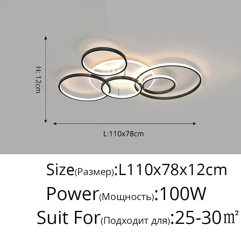 Lustre Noir Moderne avec Éclairage Variable | Marco Lucetti Noir A 6 Anneaux / Blanc chaud, pas de télécommande