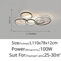 Lustre Noir Moderne avec Éclairage Variable | Marco Lucetti Noir A 6 Anneaux / Blanc chaud, pas de télécommande