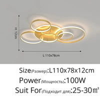 Lustre Noir Moderne avec Éclairage Variable | Marco Lucetti Or A 6 Anneaux / Blanc chaud, pas de télécommande