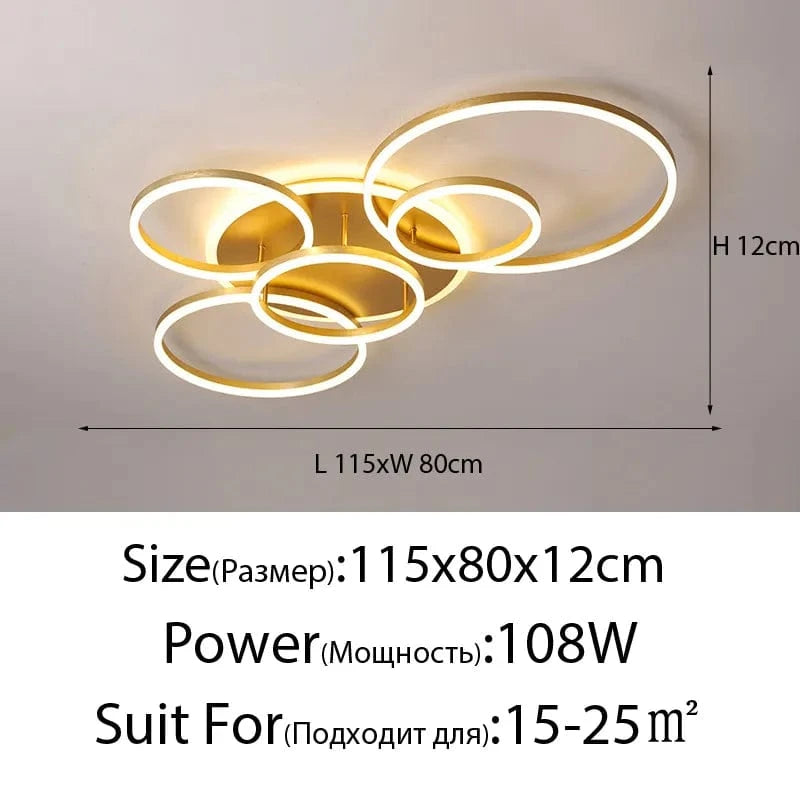 Lustre Noir Moderne avec Éclairage Variable | Marco Lucetti Or B 6 Anneaux / Blanc chaud, pas de télécommande