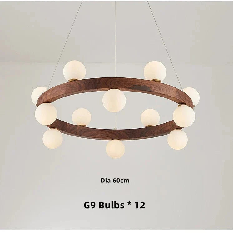 Lustre Nordic en bois rond - Design épuré | Marco Lucetti Noyer 12ampoules / Blanc chaud