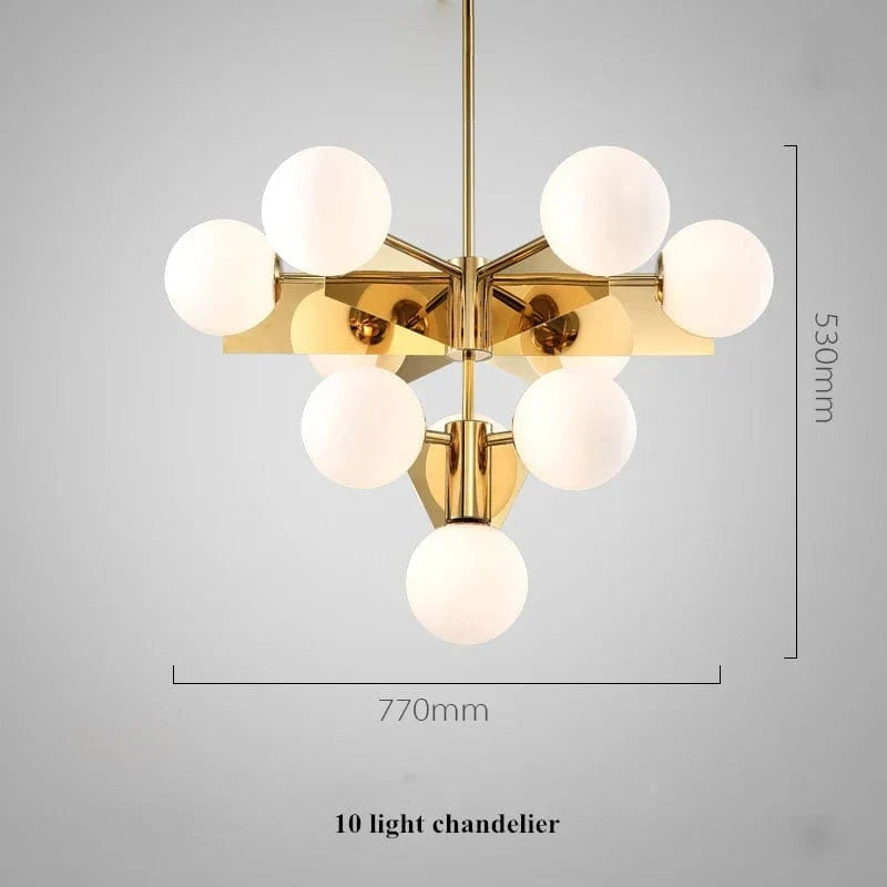 Lustre Nordica Gold Plated en Métal avec LED G9, Luminaire en Verre Globe pour Éclairage Intérieur | Marco Lucetti Lustre 10 lumières