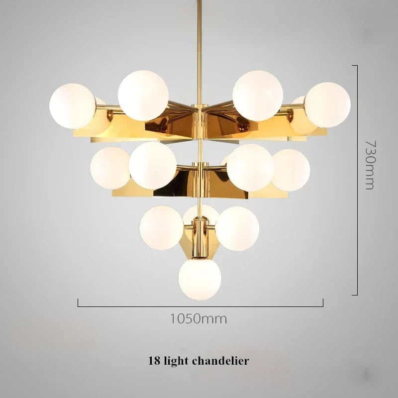 Lustre Nordica Gold Plated en Métal avec LED G9, Luminaire en Verre Globe pour Éclairage Intérieur | Marco Lucetti Lustre 18 lumières