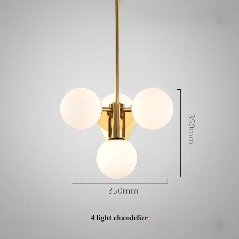 Lustre Nordica Gold Plated en Métal avec LED G9, Luminaire en Verre Globe pour Éclairage Intérieur | Marco Lucetti Lustre 4 lumières