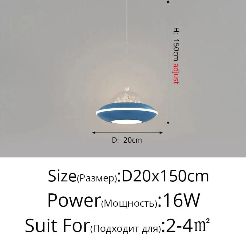 Lustre Nordikids moderne - Dessin animé OVNIS pour garçons | Marco Lucetti B Bleu D20x150cm / Blanc chaud