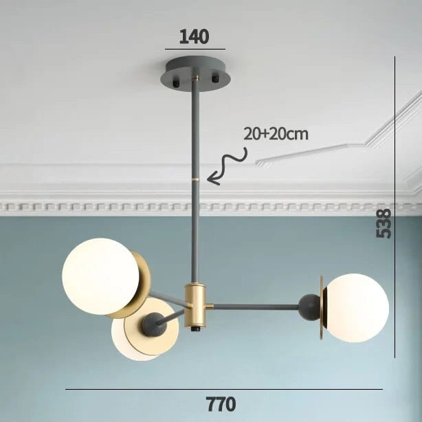 Lustre Nordique à Branches et Boules Épurées | Marco Lucetti 3 têtes grises