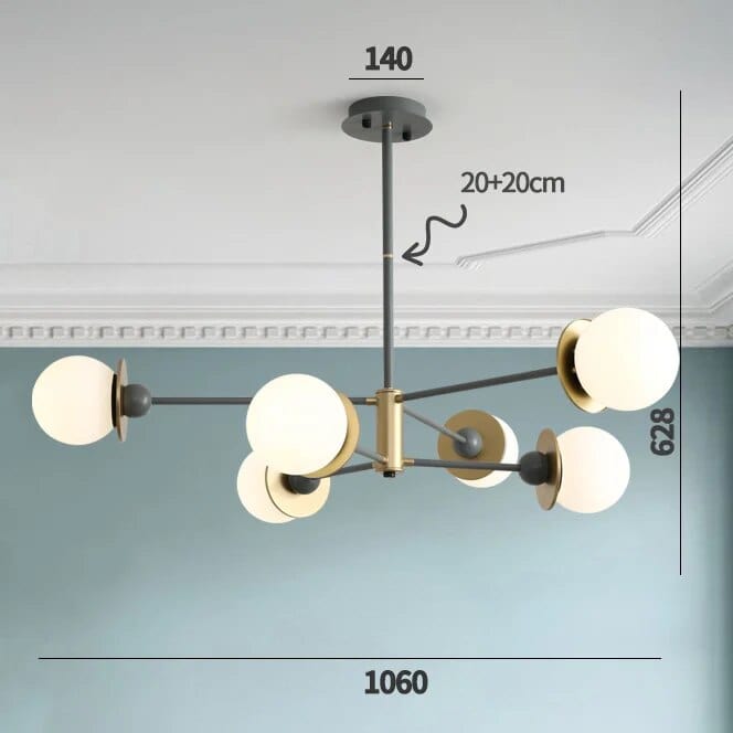 Lustre Nordique à Branches et Boules Épurées | Marco Lucetti 6 têtes grises