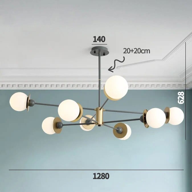 Lustre Nordique à Branches et Boules Épurées | Marco Lucetti 8 têtes grises