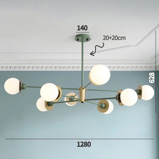 Lustre Nordique à Branches et Boules Épurées | Marco Lucetti 8 têtes vertes