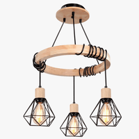 Lustre nordique à suspension industrielle en bois avec 3 têtes  pour chambre salon cuisine | Marco Lucetti